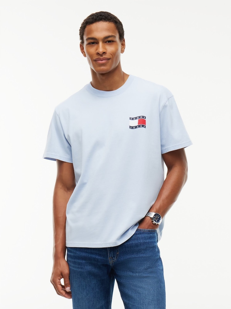 Tommy Jeans Blue Wavy Flag Back Logo Relaxed T-Shirt - Image 1 of 5
