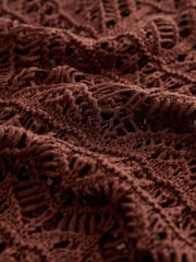 Chocolate Brown Crochet Knitted Midi Cover-Up Dress - Image 7 of 7