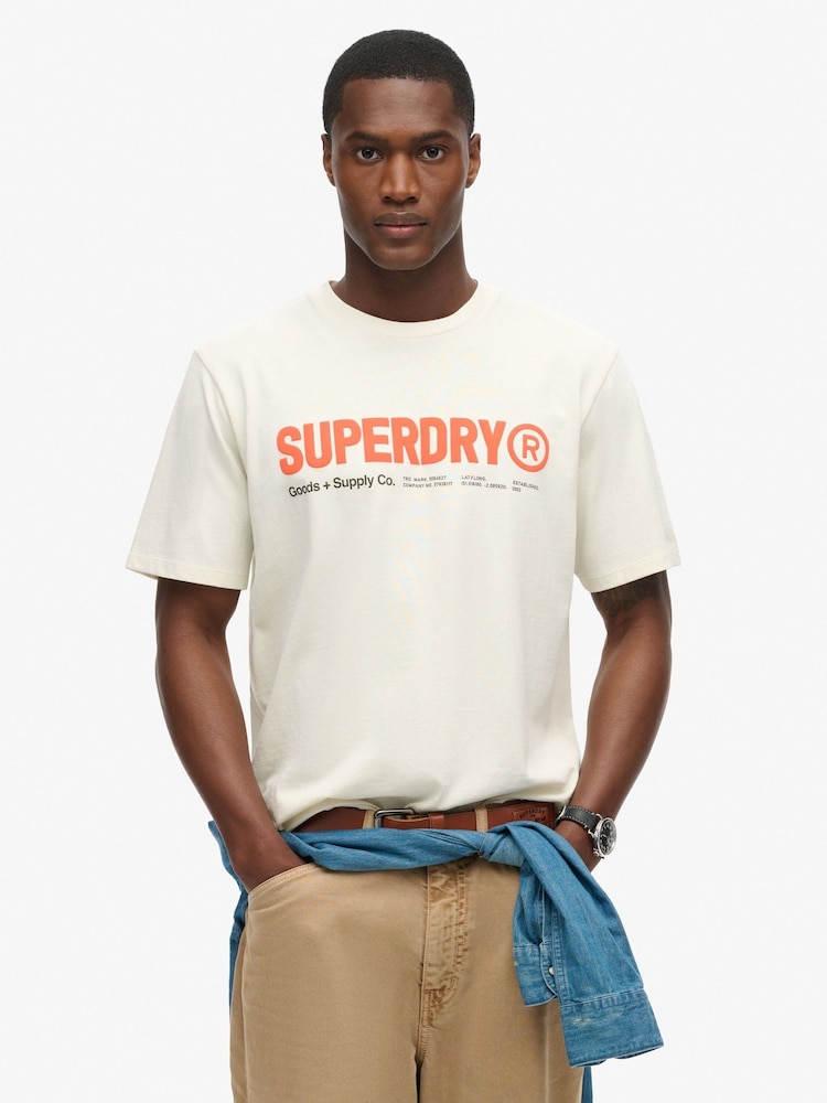 Superdry Nordic Bone Grey Loose Fit Utility Sport Logo 100% Cotton T-Shirt - Image 1 of 5