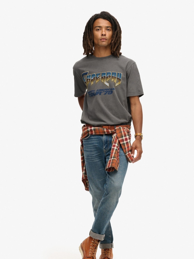 Superdry Dark Grey 100% Cotton 70s Rock Graphic Band T-Shirt - Image 2 of 5