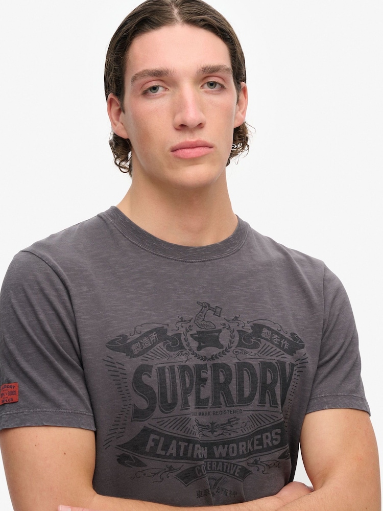 Superdry Dark Slate Grey 100% Cotton Workwear Script Graphic T-Shirt - Image 2 of 5 Superdry Dark Slate Grey 100% Cotton Workwear Script Graphic T-Shirt - Image 2 of 5