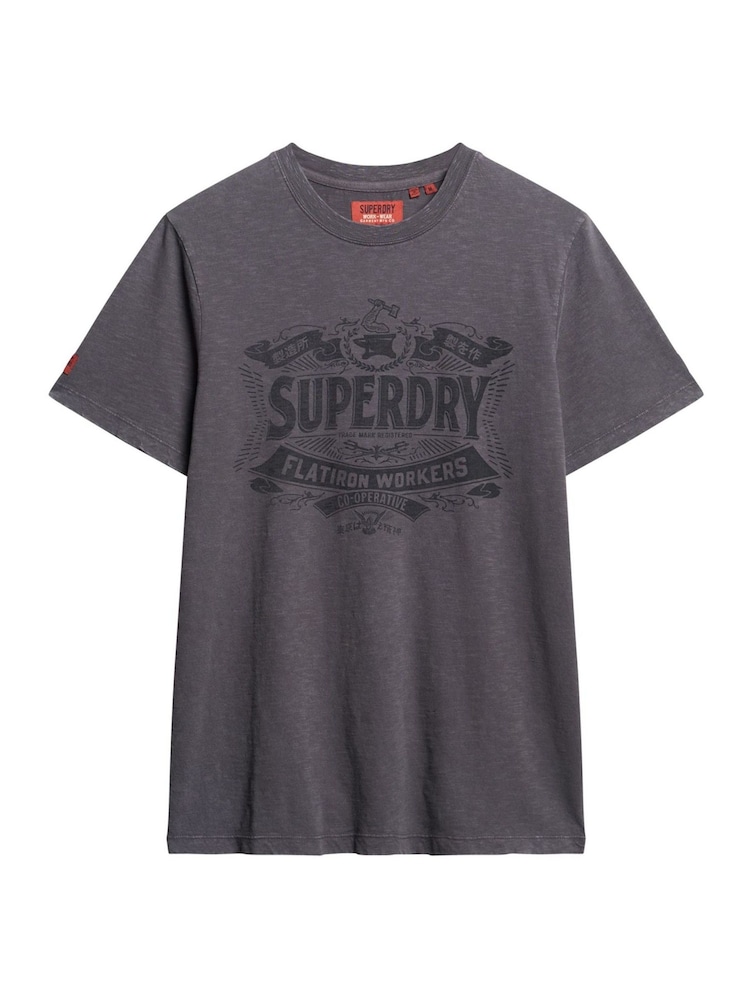 Superdry Dark Slate Grey 100% Cotton Workwear Script Graphic T-Shirt - Image 4 of 5