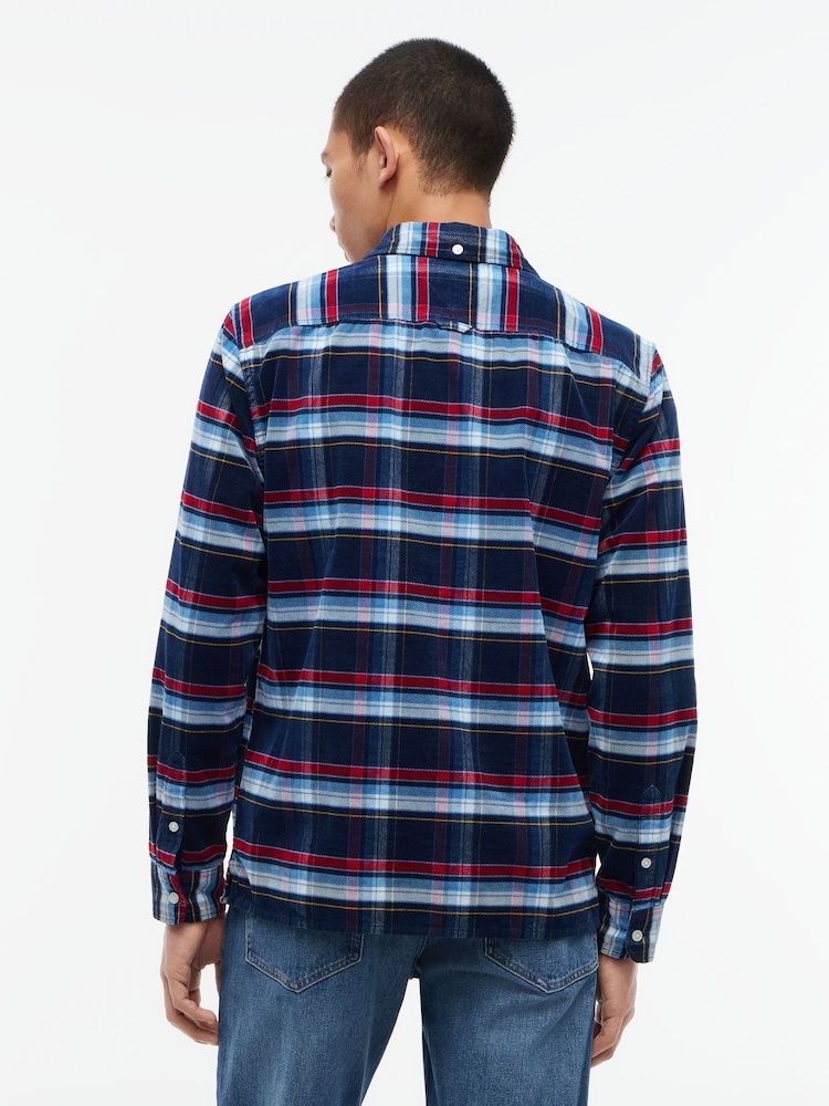 Tommy Jeans Dark Blue Check Regular Fit Pattern Dobby Corduroy Shirt - Image 2 of 5 Tommy Jeans Dark Blue Check Regular Fit Pattern Dobby Corduroy Shirt - Image 2 of 5