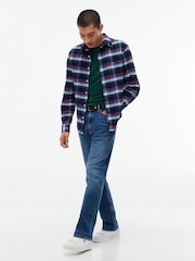 Tommy Jeans Dark Blue Check Regular Fit Pattern Dobby Corduroy Shirt - Image 3 of 5