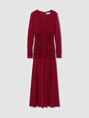 Reiss Red Cathy Ruched Mesh Long-Sleeve Maxi Dress - Image 2 of 7