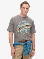 Superdry Dark Pebble Grey 100% Cotton 70s Rock Graphic Band T-Shirt - Image 1 of 5