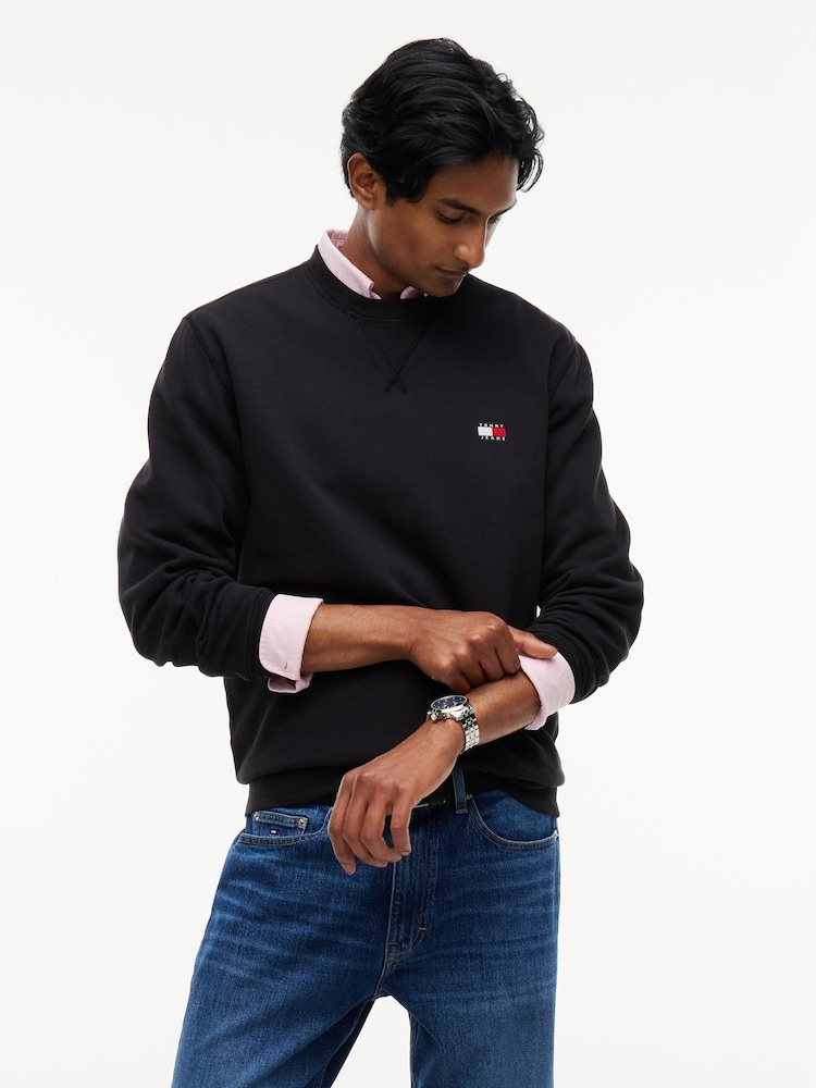 Juoda - Tommy Hilfiger Badge Fleece megztinis su apvalia kaklo dalimi - 1 paveikslėlis iš 5