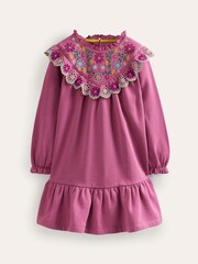 Boden Purple Broderie Yoke Sweatshirt Dress - Image 1 of 3