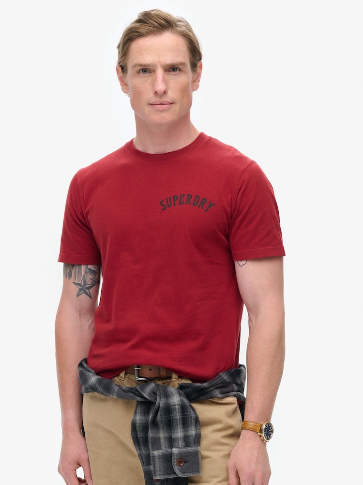 Superdry Red 100% Cotton Tattoo Graphic T-Shirt - Image 1 of 6 Superdry Red 100% Cotton Tattoo Graphic T-Shirt - Image 1 of 6