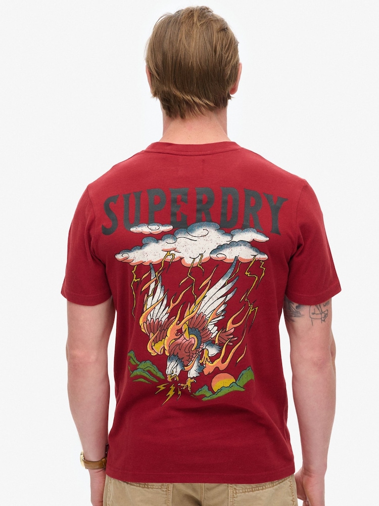 Красный - Superdry 100% Cotton Tattoo Graphic T-Shirt - Image 2 of 6
