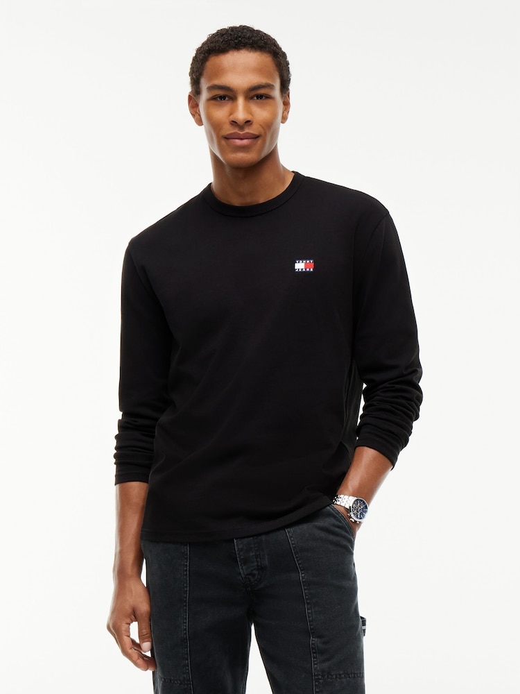 Juoda - Tommy Hilfiger Badge Jersey ilgomis rankovėmis marškinėliai - 1 paveikslėlis iš 5