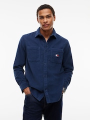 Tommy Jeans Navy Blue Relaxed Fit Patch Pocket Corduroy Shirt - Image 1 of 5