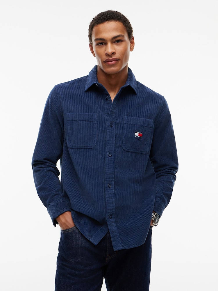 Tommy Jeans Navy Blue Relaxed Fit Patch Pocket Corduroy Shirt - Image 1 of 5 Tommy Jeans Navy Blue Relaxed Fit Patch Pocket Corduroy Shirt - Image 1 of 5