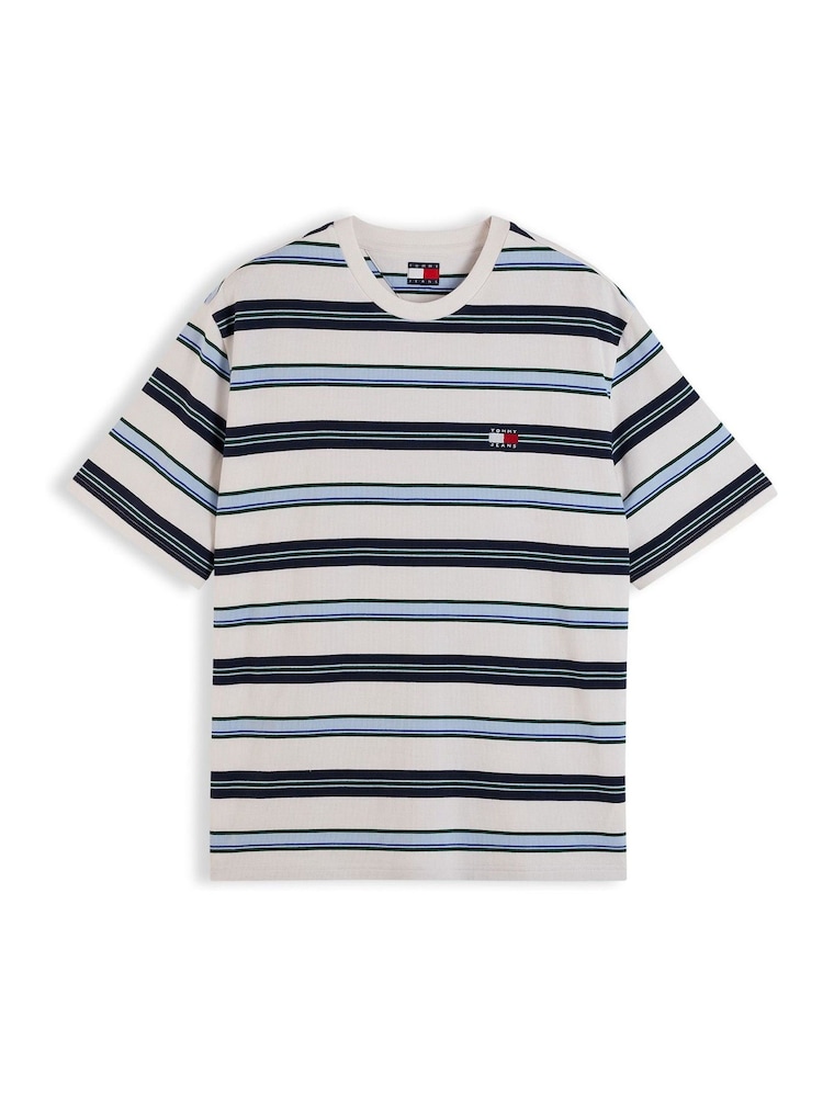 Tommy Jeans White Badge Stripe Oversized Jersey T-Shirt - Image 5 of 5