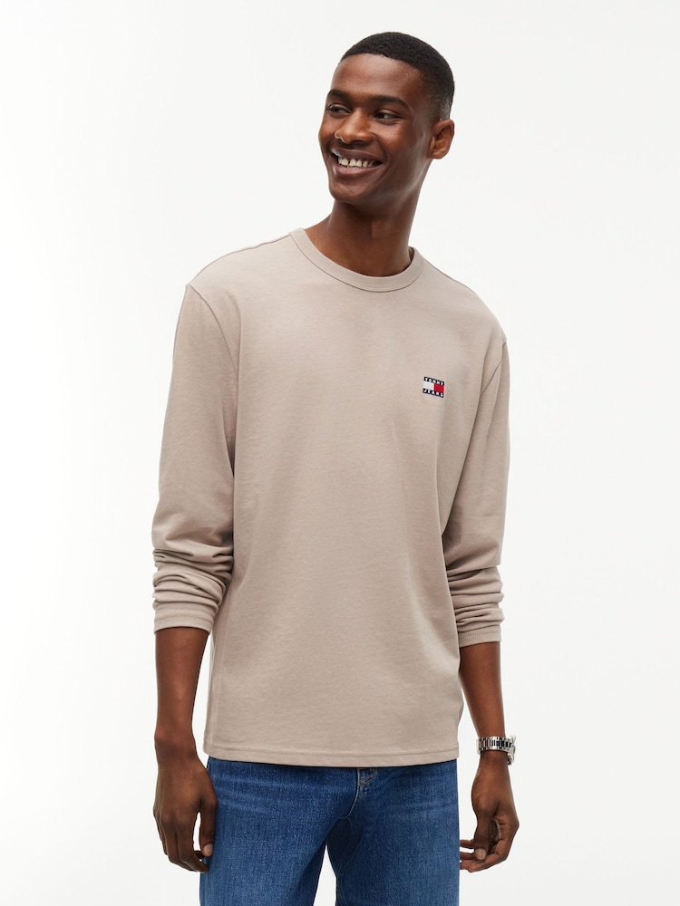 Tommy Hilfiger Brown Badge Jersey Long Sleeve T-Shirt - Image 1 of 5 Tommy Hilfiger Brown Badge Jersey Long Sleeve T-Shirt - Image 1 of 5