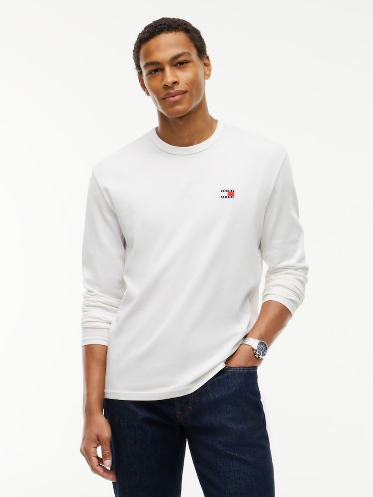 Tommy Hilfiger Natural Badge Jersey Long Sleeve T-Shirt - Image 1 of 5 Tommy Hilfiger Natural Badge Jersey Long Sleeve T-Shirt - Image 1 of 5