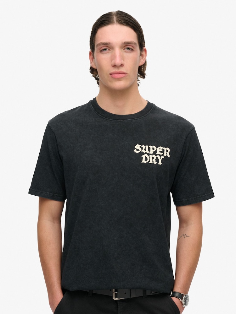 Superdry Washed Black Loose 100% Cotton Photographic Skate T-Shirt - Image 1 of 5