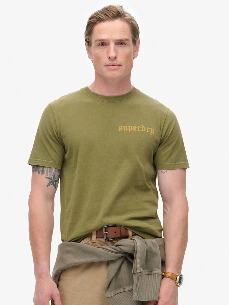 Verde - Camiseta de algodón 100% con diseño gráfico de tatuaje de Superdry - Imagen 1 de 5 Verde - Camiseta de algodón 100% con diseño gráfico de tatuaje de Superdry - Imagen 1 de 5