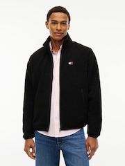 Juoda - Tommy Jeans Badge Teddy Relaxed Zip Through megztinis - 1 paveikslėlis iš 5