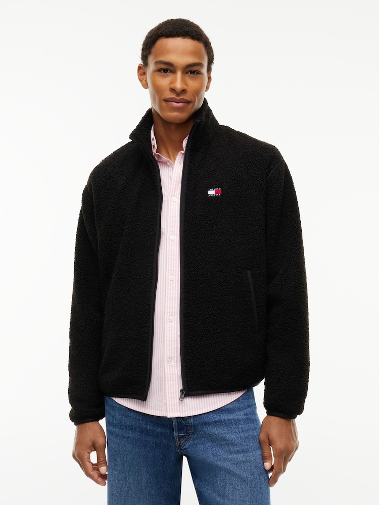 Juoda - Tommy Jeans Badge Teddy Relaxed Zip Through megztinis - 1 paveikslėlis iš 5