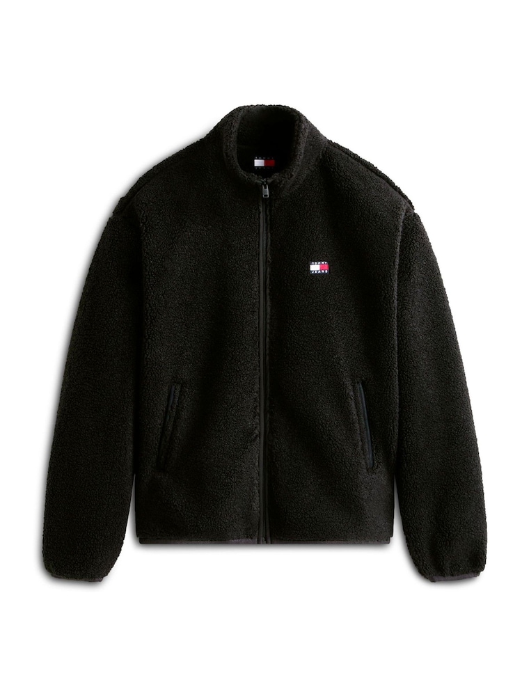 Juoda - Tommy Jeans Badge Teddy Relaxed Zip Through megztinis - 5 paveikslėlis iš 5