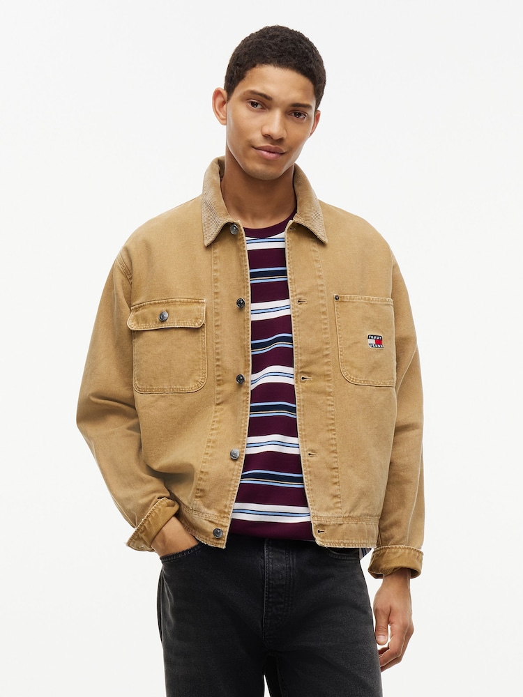 Tommy Jeans Brown Corduroy Collar Oversized Canvas Overshirt - Image 1 of 6