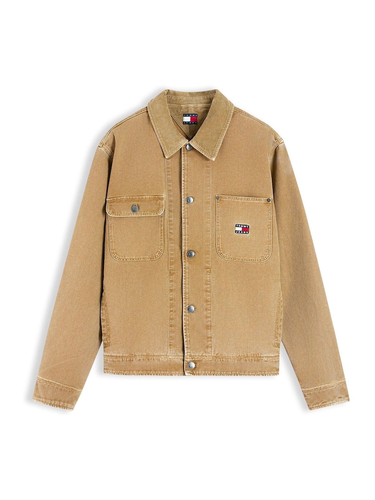 Tommy Jeans Brown Corduroy Collar Oversized Canvas Overshirt - Image 6 of 6
