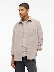 Tommy Jeans Cream Relaxed Fit Patch Pocket Corduroy Shirt - Image 1 of 5