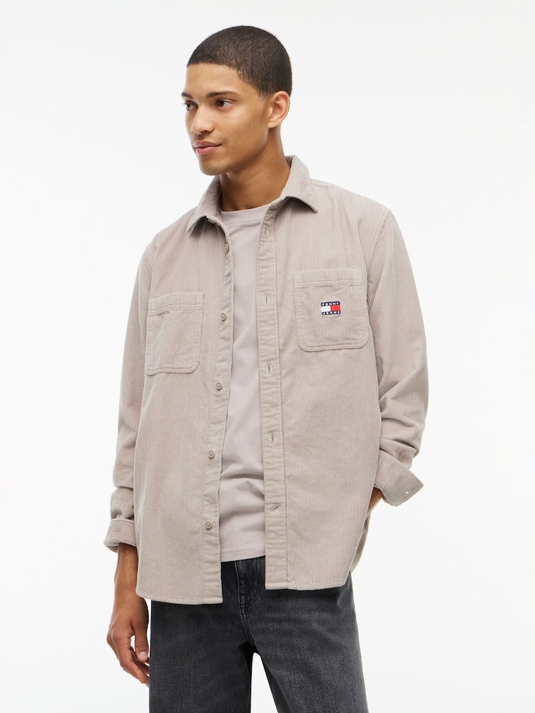 Tommy Jeans Cream Relaxed Fit Patch Pocket Corduroy Shirt - Image 1 of 5 Tommy Jeans Cream Relaxed Fit Patch Pocket Corduroy Shirt - Image 1 of 5