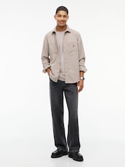 Tommy Jeans Cream Relaxed Fit Patch Pocket Corduroy Shirt - Image 3 of 5