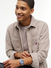 Tommy Jeans Cream Relaxed Fit Patch Pocket Corduroy Shirt - Image 4 of 5