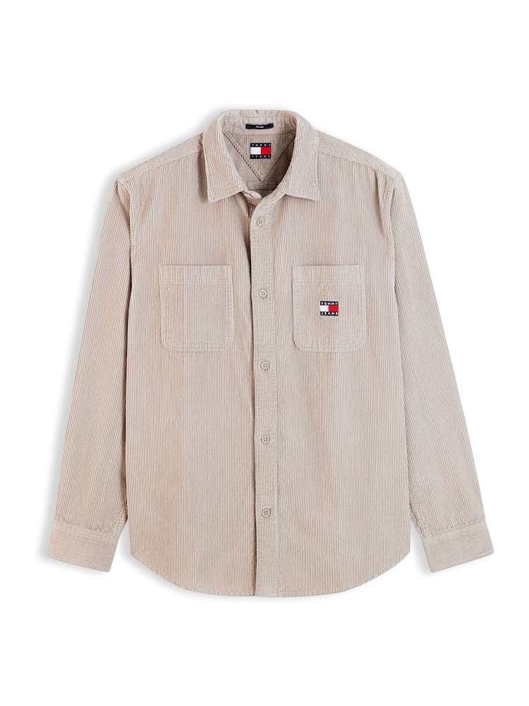 Tommy Jeans Cream Relaxed Fit Patch Pocket Corduroy Shirt - Image 5 of 5 Tommy Jeans Cream Relaxed Fit Patch Pocket Corduroy Shirt - Image 5 of 5
