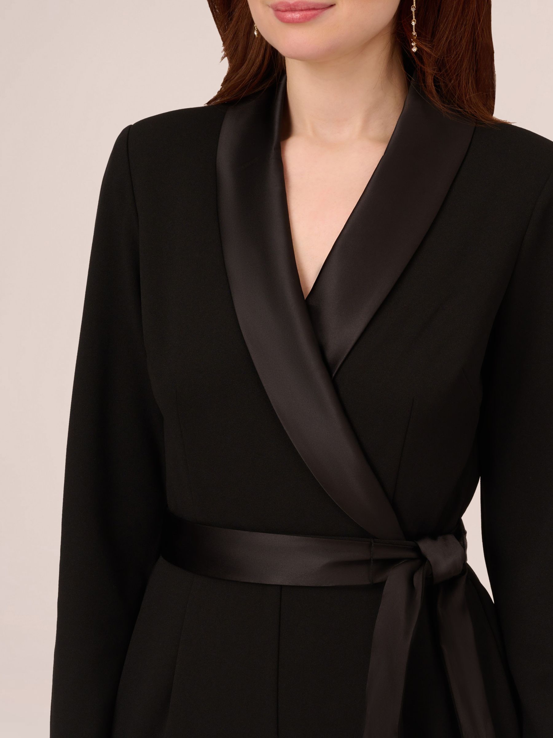 Adrianna Papell Black Crepe Tuxedo Jumpsuit