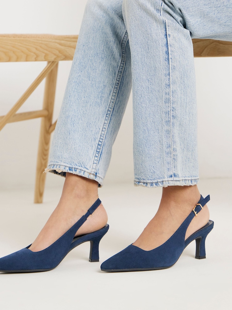 JD Williams Blue Wide Fit Pointed Toe Slingback Heels - Image 1 of 4