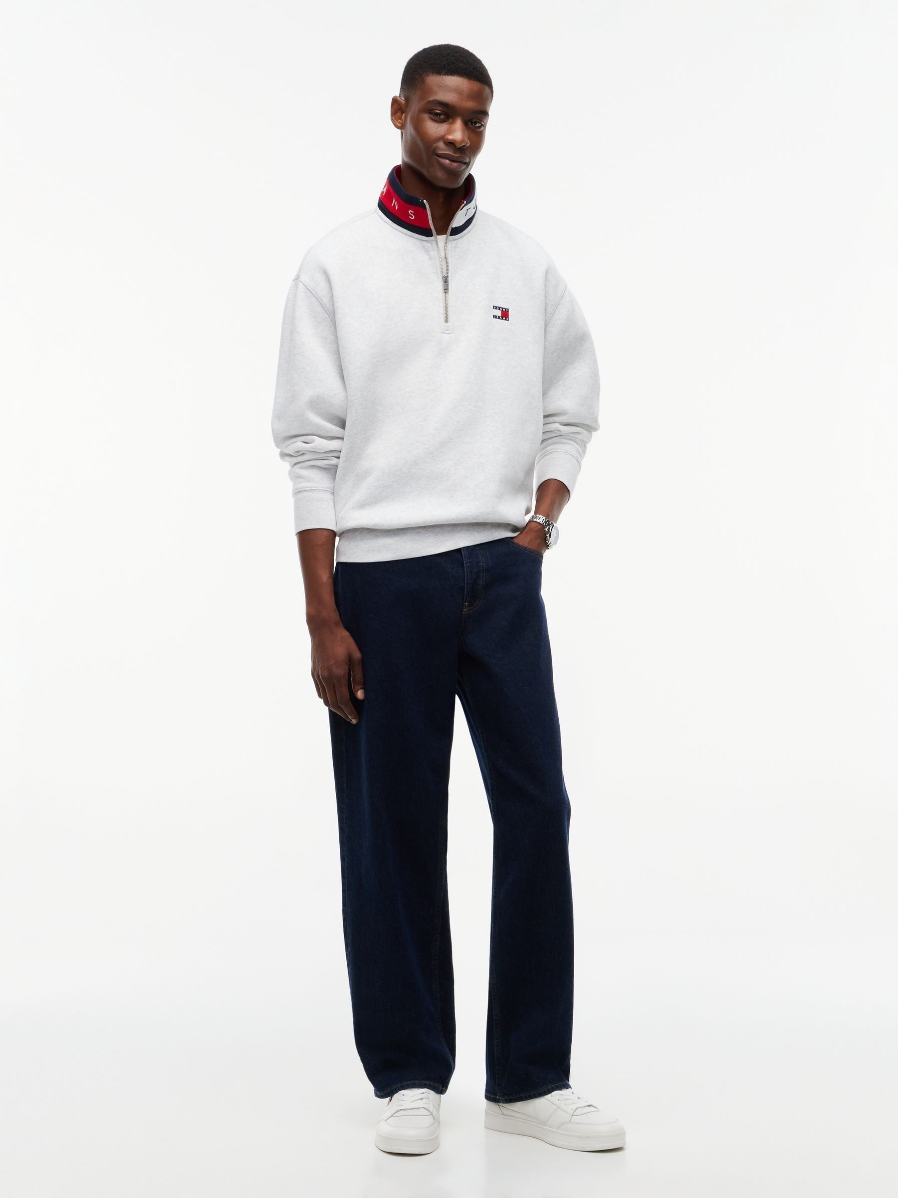 Buy Tommy Hilfiger Grey Badge Relaxed Quarter-Zip Sweatshirt from