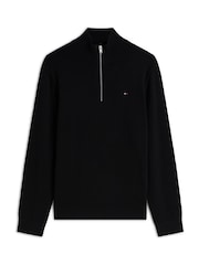 Черный - Легкий узкий джемпер с короткой молнией и логотипом Tommy Hilfiger - Изображение 5 5