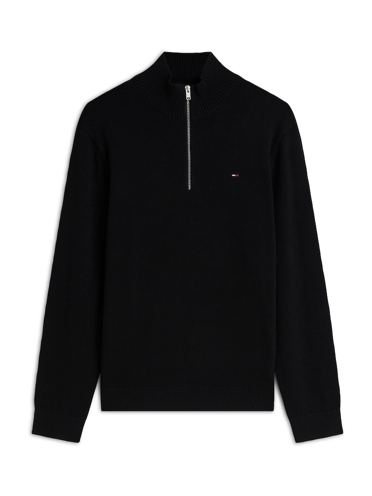 Черный - Легкий узкий джемпер с короткой молнией и логотипом Tommy Hilfiger - Изображение 5 5