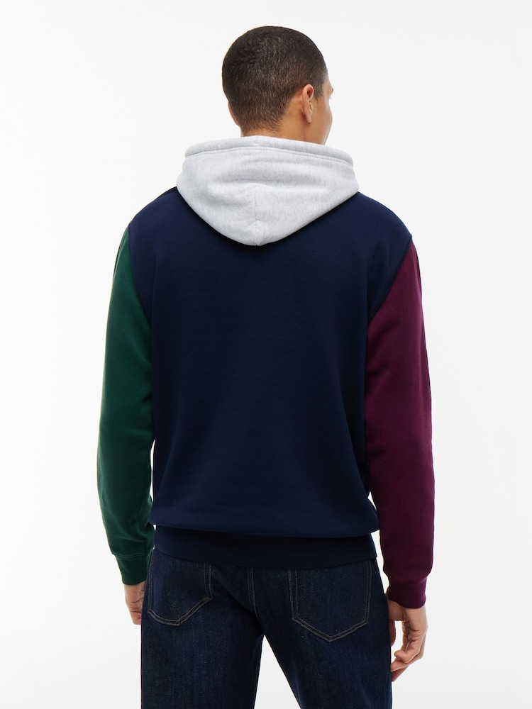 Tommy Jeans Blue Tommy Blocked Fleece Hoodie - Image 2 of 5 Tommy Jeans Blue Tommy Blocked Fleece Hoodie - Image 2 of 5