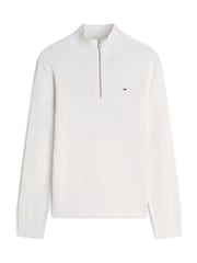 Белый - Легкий узкий джемпер с короткой молнией и логотипом Tommy Hilfiger - Изображение 5 5