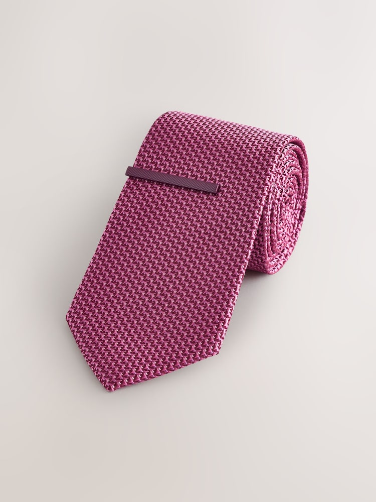 Raspberry Pink Texture Tie with Clip - Image 1 of 3
