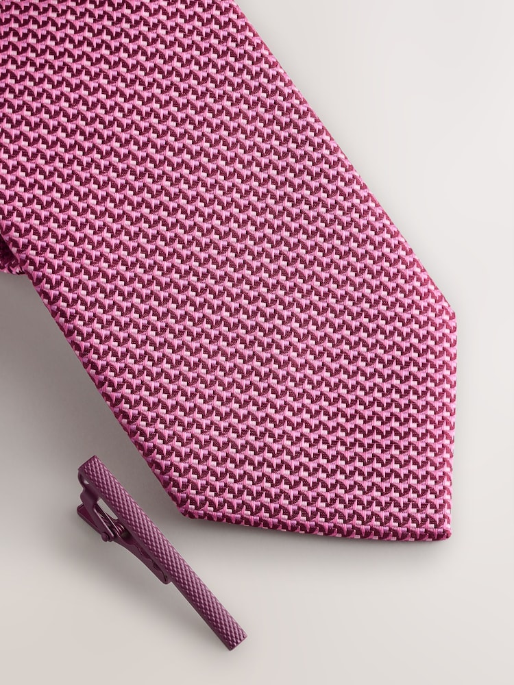 Raspberry Pink Texture Tie with Clip - Image 2 of 3