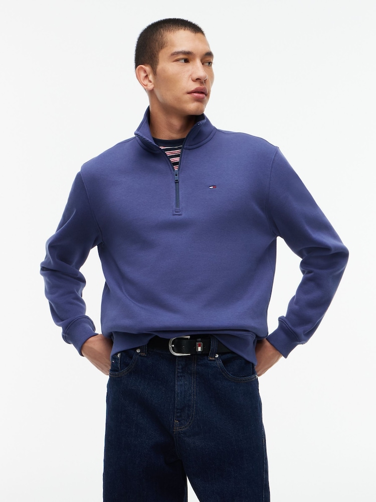 Tommy Jeans Blue Tommy Flag Quarter-Zip Sweatshirt - Image 1 of 5 Tommy Jeans Blue Tommy Flag Quarter-Zip Sweatshirt - Image 1 of 5