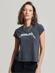 Superdry Black 100% Cotton Metallica Cap Band T-Shirt - Image 1 of 4