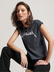 Superdry Black 100% Cotton Metallica Cap Band T-Shirt - Image 3 of 4