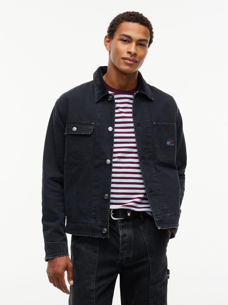 Tommy Jeans Black Corduroy Collar Oversized Canvas Overshirt - Image 1 of 5
