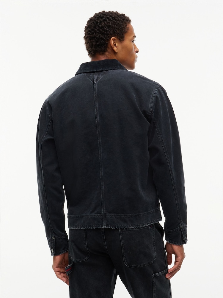 Tommy Jeans Black Corduroy Collar Oversized Canvas Overshirt - Image 2 of 5