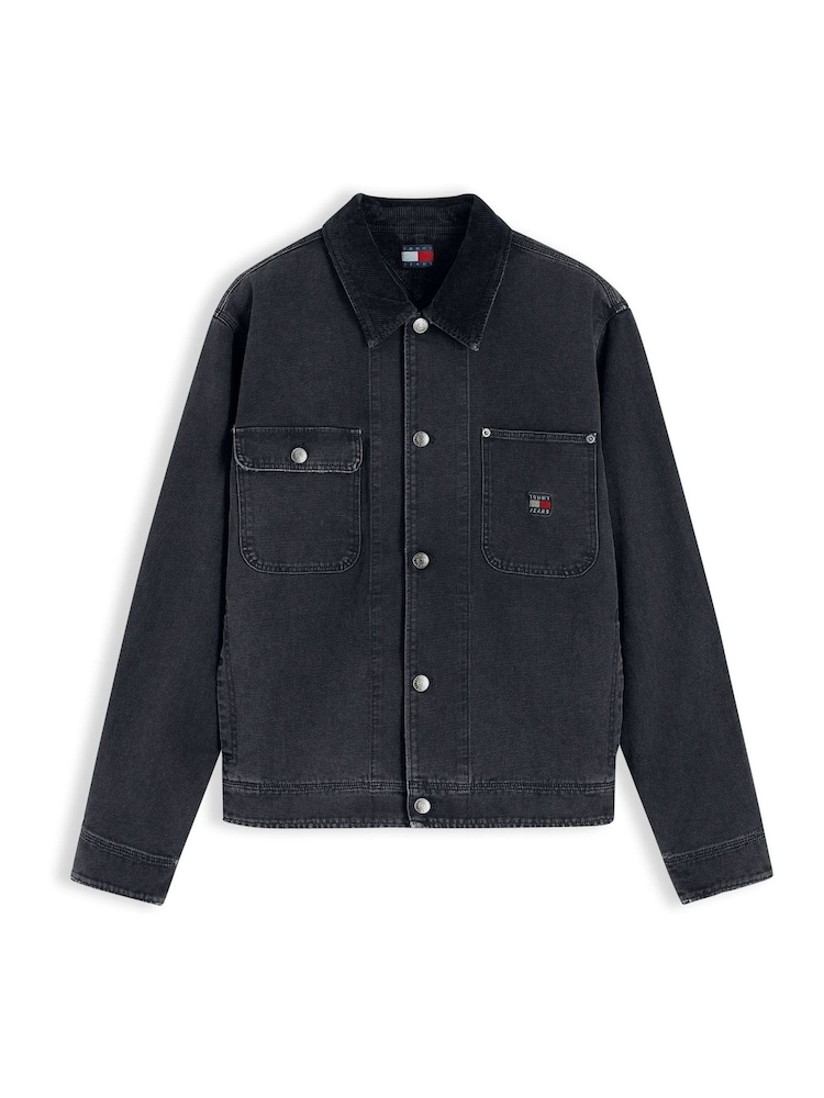 Tommy Jeans Black Corduroy Collar Oversized Canvas Overshirt - Image 5 of 5