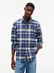 Tommy Jeans Blue Regular Fit Check Brushed Flannel Shirt - Image 1 of 5