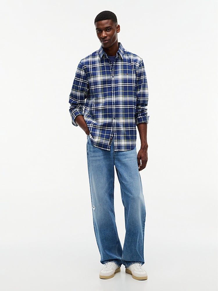 Tommy Jeans Blue Regular Fit Check Brushed Flannel Shirt - Image 2 of 5