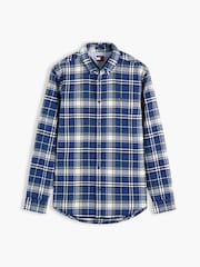 Tommy Jeans Blue Regular Fit Check Brushed Flannel Shirt - Image 5 of 5